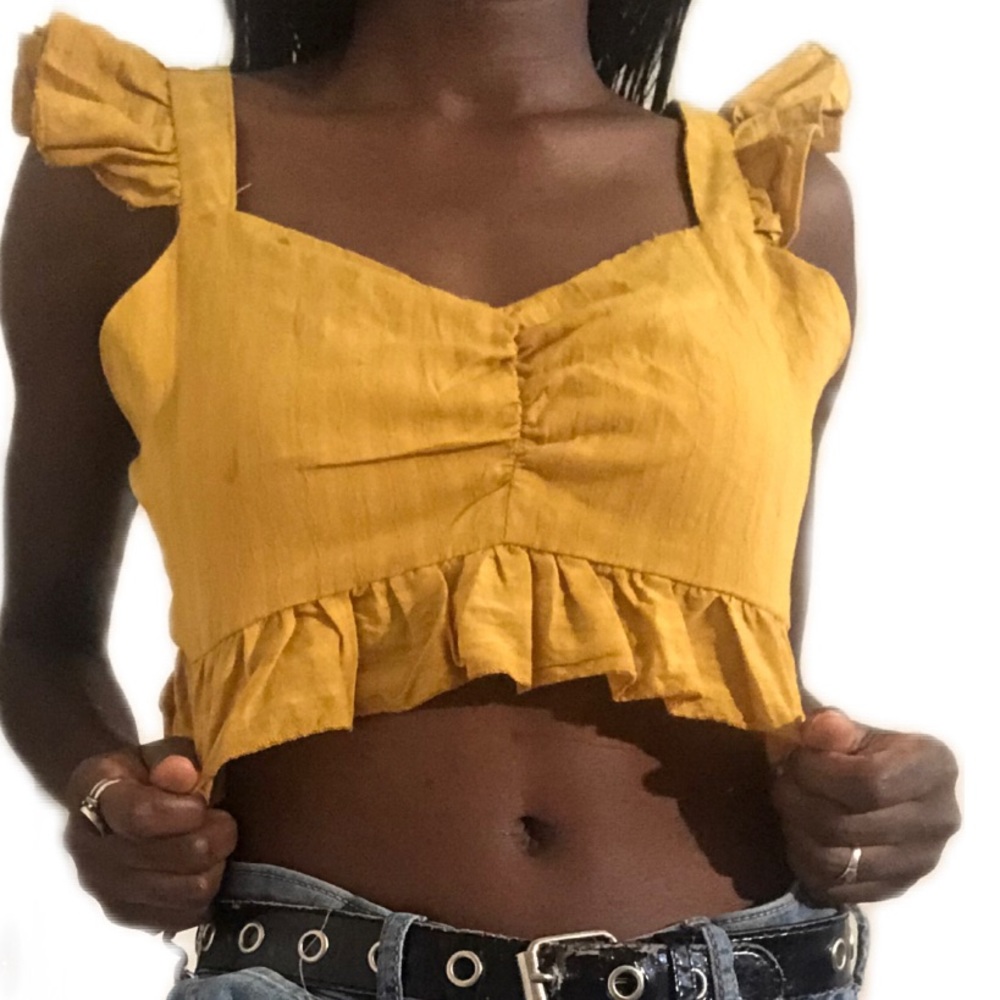 Yellow Ruffle Trim Peplum Top